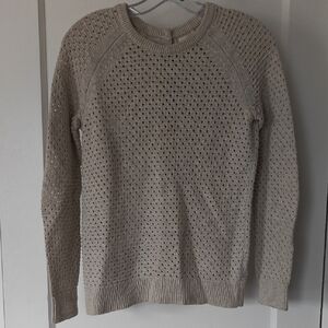 Max Studio Neutral Beige Open-Knit Crewneck Sweater